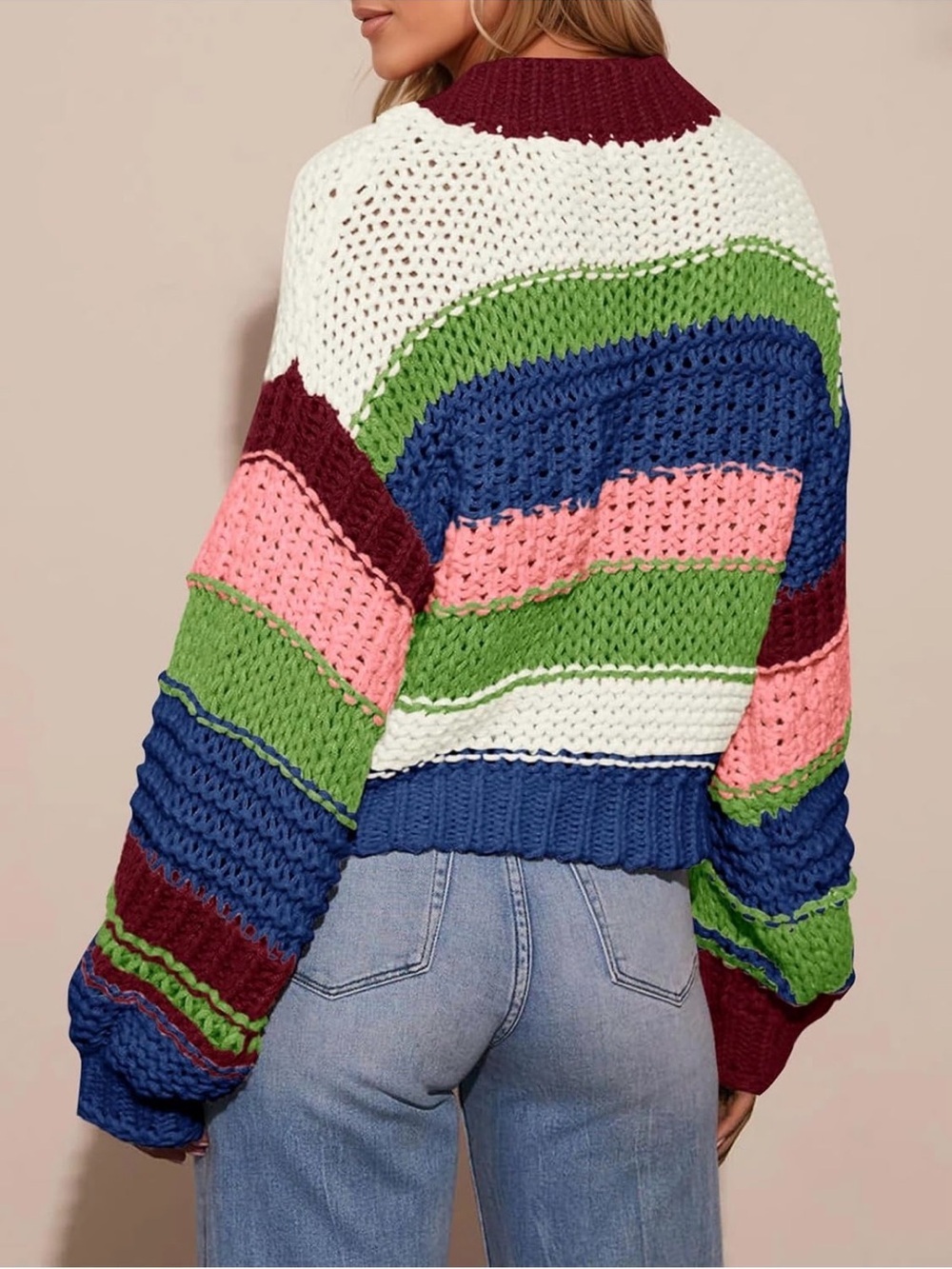 🆕Colorblock Knit Button-Up Cardigan Sweater - Picture 2 of 3